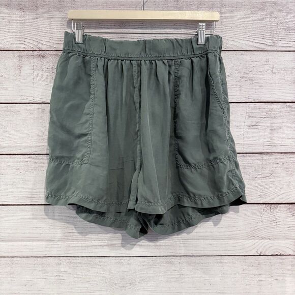 Unsubscribed Silk Paperbag Waist Shorts Green Pull On Relaxed Fit Pocketed - Picture 1 of 6